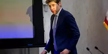 WASHINGTON, DC - JULY 22: OpenAI CEO Sam Altman steps off stage after speaking at the Integrated Review of the Capital Framework for Large Banks Conference at the Federal Reserve on July 22, 2025 in Washington, DC. The conference brings together experts to discuss regulatory policy and the implications on the financial system. (Photo by Andrew Harnik/Getty Images)