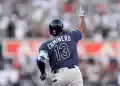 NEW YORK, NEW YORK - JULY 28: Junior Caminero #13 of the Tampa Bay Rays reacts as he rounds the bases after hitting a two run home run against the New York Yankees in the first inning at Yankee Stadium on July 28, 2025 in New York City. (Photo by Ezra Shaw/Getty Images)