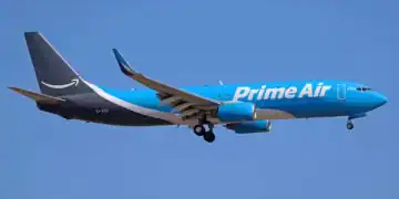 A Boeing 737-86Q(SF) from Amazon Prime Air is landing at Barcelona Airport in Barcelona, Spain, on June 25, 2023. (Photo by Urbanandsport/NurPhoto via Getty Images)