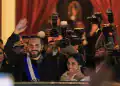 SAN SALVADOR, EL SALVADOR - JUNE 1: President Nayib Bukele of El Salvador and his wife, Gabriela Bukele, greet supporters after a message to the citizens for the 6 years of Bukele's government at the National Theatre in the Historic Center on June 1, 2025 in San Salvador, El Salvador. (Photo by Alex Peña/Getty Images)