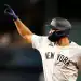 ARLINGTON, TX - AUGUST 4: Amed Rosario #14 of the New York Yankees celebrates after hitting a single against the Texas Rangers during the second inning at Globe Life Field on August 4, 2025 in Arlington, Texas. (Photo by Ron Jenkins/Getty Images)