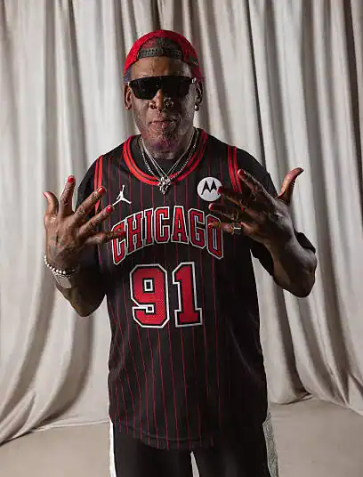 CHICAGO, IL - JULY 24: Dennis Rodman poses for a portrait in the Statement Edition uniform on July 24, 2025 at the United Center in Chicago, Illinois. NOTE TO USER: User expressly acknowledges and agrees that, by downloading and or using this Photograph, user is consenting to the terms and conditions of the Getty Images License Agreement. Mandatory Copyright Notice: Copyright 2025 NBAE(Photo by Joe Pinchin/NBAE via Getty Images)