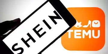 INDIA - 2025/08/07: In this photo illustration, a SHEIN logo is seen displayed on a smartphone with a TEMU logo in the background. (Photo Illustration by Avishek Das/SOPA Images/LightRocket via Getty Images)