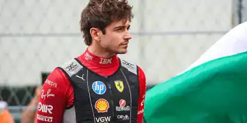 BUDAPEST, HUNGARY - AUGUST 3: Charles Leclerc of Monaco and Ferrari looks on during the national anthem during the F1 Grand Prix of Hungary at Hungaroring on August 3, 2025 in Budapest, Hungary. (Photo by Kym Illman/Getty Images)