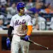 NEW YORK, NEW YORK - AUGUST 05:  Juan Soto #22 of the New York Mets walks back to the dugout after striking out during the eighth inning against the Cleveland Guardians at Citi Field on August 05, 2025 in New York City. (Photo by Jim McIsaac/Getty Images)