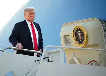 JOINT BASE ANDREWS, MARYLAND - AUGUST 15: U.S. President Donald Trump boards Air Force One on August 15, 2025 at Joint Base Andrews, Maryland. President Trump is traveling to Anchorage, Alaska, for peace talks with Russian President Vladimir Putin on the war in Ukraine. (Photo by Andrew Harnik/Getty Images)