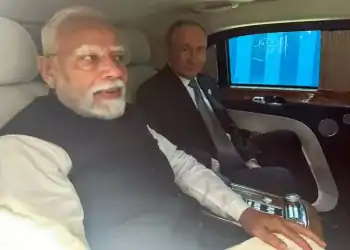 Prime Minister Narendra Modi and Russian President Vladimir Putin travelled in a car on the sidelines the SCO Summit in Tianjin, China. Photograph: ANI Photo