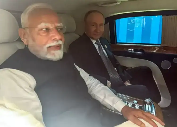 Prime Minister Narendra Modi and Russian President Vladimir Putin travelled in a car on the sidelines the SCO Summit in Tianjin, China. Photograph: ANI Photo