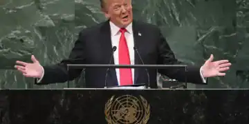 NEW YORK, NY - SEPTEMBER 25:  U.S. President Donald Trump addresses the 73rd session of the United Nations General Assembly on September 25, 2018 in New York City. The United Nations General Assembly, or UNGA, is expected to attract 84 heads of state and 44 heads of government in New York City for a week of speeches, talks and high level diplomacy concerning global issues. New York City is under tight security for the annual event with dozens of road closures and thousands of security officers patrolling city streets and waterways. (Photo by John Moore/Getty Images)