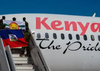 A third contingent of police officers from Kenya arrives at Toussaint Louverture International Airport in Port-au-Prince on January 18, 2025. Kenya said Saturday it was sending another 217 police officers to Haiti to bolster a multinational force seeking to restore order to the violence-ridden Caribbean island. Criminal gangs still control some 85 percent of the capital Port-au-Prince, the United Nations estimates, despite the deployment last June of the Kenyan-led Multinational Security Support Mission (MSS) under UN auspices. (Photo by Clarens SIFFROY / AFP) (Photo by CLARENS SIFFROY/AFP via Getty Images)