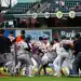 DENVER, CO - SEPTEMBER 2:  The San Francisco Giants and Colorado Rockies fight on the field after a verbal altercation between Kyle Freeland #21 of the Colorado Rockies and Rafael Devers #16 of the San Francisco Giants after Devers hit a two run home run in the first inning at Coors Field on September 2, 2025 in Denver, Colorado. (Photo by Justin Edmonds/Getty Images)