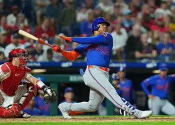 PHILADELPHIA, PENNSYLVANIA - SEPTEMBER 9: Juan Soto #22 of the New York Mets bats against the Philadelphia Phillies at Citizens Bank Park on September 9, 2025 in Philadelphia, Pennsylvania. The Phillies defeated the Mets 9-3. (Photo by Mitchell Leff/Getty Images)