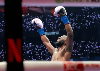 LAS VEGAS, NEVADA - SEPTEMBER 13: Terence Crawford reacts after the final bell against Canelo Alvarez (not pictured) in their undisputed super middleweight title fight during Netflix's Canelo v Crawford Fight Night at Allegiant Stadium on September 13, 2025 in Las Vegas, Nevada. (Photo by Steve Marcus/Getty Images)