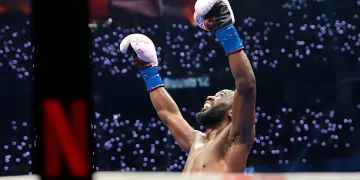 LAS VEGAS, NEVADA - SEPTEMBER 13: Terence Crawford reacts after the final bell against Canelo Alvarez (not pictured) in their undisputed super middleweight title fight during Netflix's Canelo v Crawford Fight Night at Allegiant Stadium on September 13, 2025 in Las Vegas, Nevada. (Photo by Steve Marcus/Getty Images)