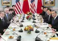 US Secretary of State Antony Blinken (L) and Chinese Foreign Minister Wang Yi (R) look on during a meeting at the US Department of State in Washington, DC, on October 27, 2023. (Photo by SAUL LOEB / AFP)