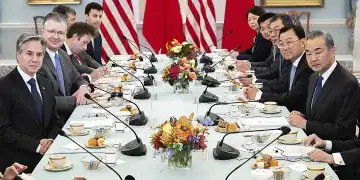 US Secretary of State Antony Blinken (L) and Chinese Foreign Minister Wang Yi (R) look on during a meeting at the US Department of State in Washington, DC, on October 27, 2023. (Photo by SAUL LOEB / AFP)