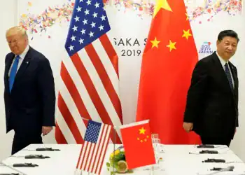 US President Donald Trump attends a bilateral meeting with Chinese President Xi Jinping during the G20 leaders summit in Osaka, Japan, June 29, 2019 [Kevin Lamarque/Reuters]