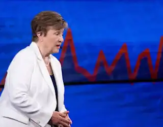 US-IMF-ECONOMY IMF Managing Director Kristalina Georgieva speaks at the Milken Institute ahead of the World Bank and International Monetary Fund annual meetings in Washington, DC on October 8, 2025. The global economy is doing better than expected, even as it faces prolonged uncertainty and underwhelming medium-term growth prospects, Georgieva said Wednesday. The world economy is doing "better than feared, but worse than we need," Georgieva told reporters in Washington. (Photo by Brendan Smialowski / AFP) (Photo by BRENDAN SMIALOWSKI/AFP via Getty Images)