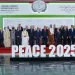 US President Donald Trump (C) and other world leaders pose for a group photograph at the Sharm El-Sheikh Peace Summit in the Egyptian Red Sea resort town of Sharm el-Sheikh on October 13, 2025. Trump on October 13 hailed a Gaza summit in Egypt as a "tremendous day" for the Middle East, saying a document would be signed on "rules and regulations" for future talks. (Photo by Evan Vucci / POOL / AFP)