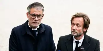 First secretary of French left-wing party Socialist (PS) Olivier Faure and President of Socialistes et Apparentes parliamentary group Boris Vallaud leave after a meeting with the French President at the Elysee Palace, in Paris, on October 10, 2025, as part of negotiations for the appointment of a new prime minister following the resignation of Premier Sebastien Lecornu. (Photo by Magali Cohen / Hans Lucas via AFP) (Photo by MAGALI COHEN/Hans Lucas/AFP via Getty Images)