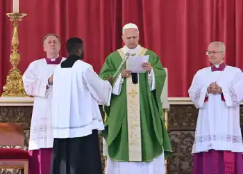 Pope Leo XIV speaks during his Sunday Angelus prayer at the end of the Jubilee mass of Marian Spirituality at St. Peter's square in the Vatican on October 12, 2025. (Photo by Alberto PIZZOLI / AFP) (Photo by ALBERTO PIZZOLI/AFP via Getty Images)