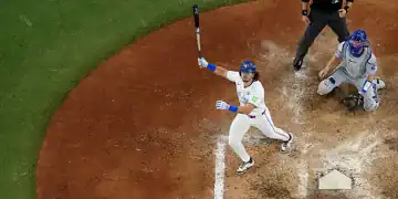 TORONTO, ON - OCTOBER 24:   Addison Barger #47 of the Toronto Blue Jays hits a grand slam in the sixth inning during Game One of the 2025 World Series presented by Capital One between the Los Angeles Dodgers and the Toronto Blue Jays at Rogers Centre on Friday, October 24, 2025 in Toronto, Ontario, Canada. (Photo by Daniel Shirey/MLB Photos via Getty Images)