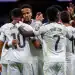 Players of Real Madrid (from left to right) Kylian Mbappe, Eder Militao, Vinicius Junior, and Arda Guler celebrate a goal during the LaLiga EA Sports football match between Real Madrid CF and FC Barcelona at Estadio Santiago Bernabeu in Madrid, Spain, on October 26, 2025. (Photo by Alberto Gardin/NurPhoto via Getty Images)