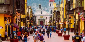Lima, Peru - February 2, 2018: Daily image of passers-by strolling through the streets of Rimac, in the metropolitan area of Lima, Peru