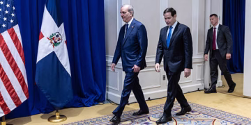 US Secretary of State Marco Rubio and Dominican Republic's President Luis Abinader (L) walk together as they meet on the sidelines of the United Nations General Assembly in New York City on September 24, 2025. (Photo by Stefan Jeremiah / POOL / AFP) (Photo by STEFAN JEREMIAH/POOL/AFP via Getty Images)
