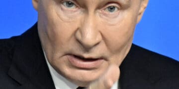 Russian President Vladimir Putin holds his annual end-of-year press conference in Moscow on December 19, 2025. (Photo by Alexander NEMENOV / AFP)