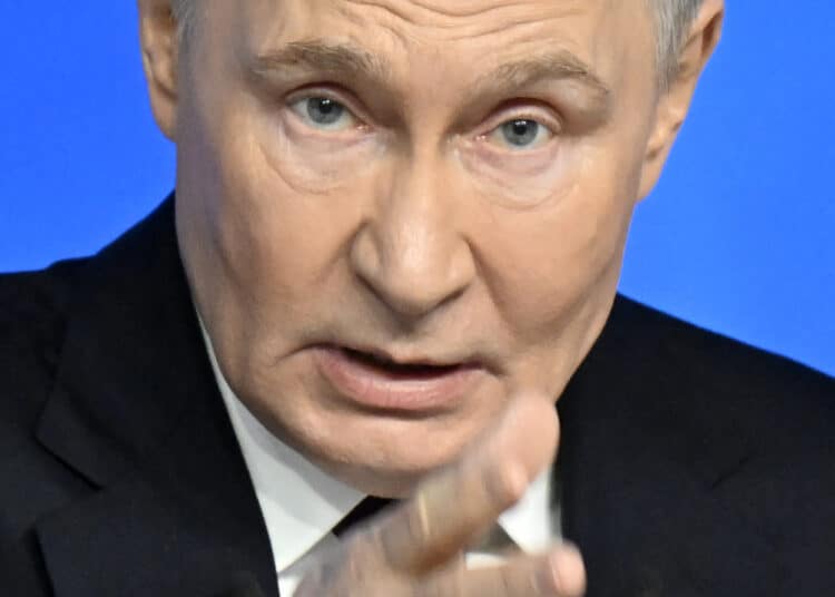 Russian President Vladimir Putin holds his annual end-of-year press conference in Moscow on December 19, 2025. (Photo by Alexander NEMENOV / AFP)