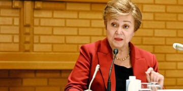 TOKYO, JAPAN - MARCH 13: International Monetary Fund (IMF) Managing Director Kristalina Georgieva speaks during a group interview on March 13, 2026 in Tokyo, Japan. (Photo by The Asahi Shimbun via Getty Images)