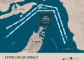 Mapa que muestra las dos rutas marítimas alternativas impuestas por la Armada de los Guardianes de la Revolución iraníes, citando la posibilidad de "minas" en la ruta habitual del Estrecho de Ormuz (Infografía de Valentina BRESCHI y Sylvie HUSSON / AFP)