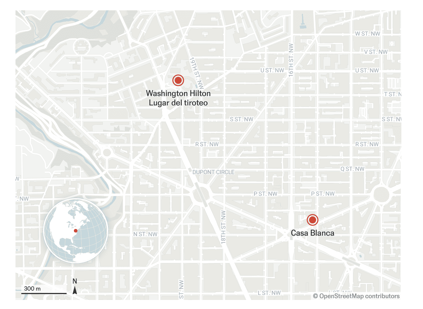 Ubicación del Tiroteo En La Cena De Corresponsales De La Casa Blanca