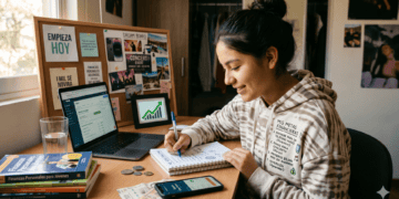 Imagen de un adolescente haciendo metas financieras