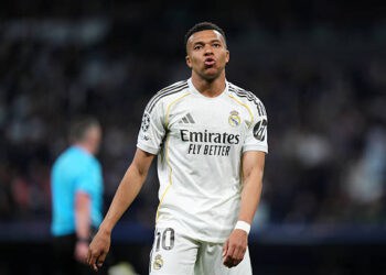 MADRID, ESPAÑA - 07 DE ABRIL: Kylian Mbappe del Real Madrid reacciona durante el partido de Primera Liga de Campeones 2025/26 de la UEFA entre el Real Madrid CF y el FC Bayern München en el Estadio Santiago Bernabéu el 07 de abril de 2026 en Madrid, España. (Foto de Ángel Martínez/Getty Images)
