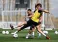 MADRID, ESPAÑA - 18 DE ABRIL: Kylian Mbappe y Federico Valverde del Real Madrid están entrenando en Ciudad Real Madrid el 18 de abril de 2026 en Madrid, España. (Foto de David S. Bustamante/Real Madrid vía Getty Images)