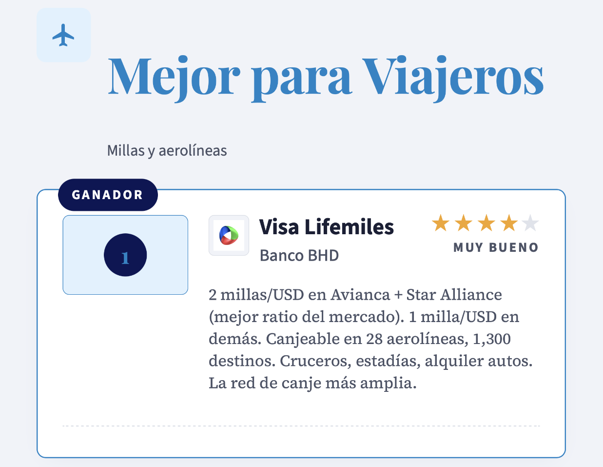 Mejor tarjeta para viajeros en RD, Ranking Diario Financiero
