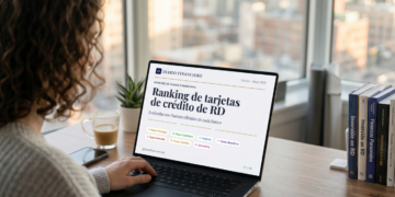 Una persona viendo en su computadora el ranking de tarjeta de credito de diario financiero
