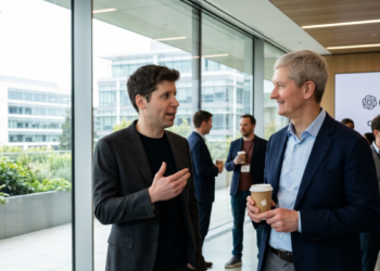 CEOs de Apple y Open AI hablando (Imagen ilustrativa)