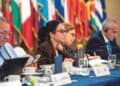La ministra de Interior y Policía, Faride Raful durante un encuentro