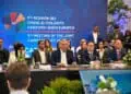 Luis Abinader durante un foro económico internacional abordando oportunidades comerciales entre el Caribe y Europa