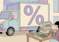 Imagen ilustrativa de una mujer calculando su préstamo