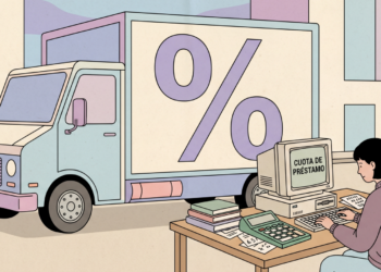 Imagen ilustrativa de una mujer calculando su préstamo