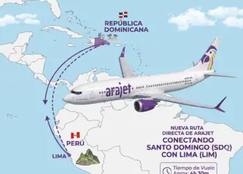 Avion sobre un mapa conectado a República Dominicana con Arajet