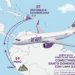Avion sobre un mapa conectado a República Dominicana con Arajet