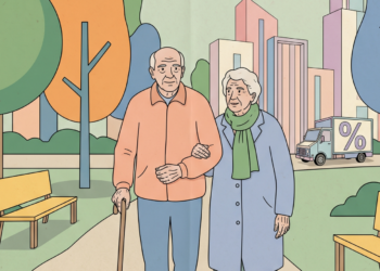 Ilustracion de envejecientes caminando