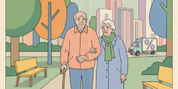 Ilustracion de envejecientes caminando