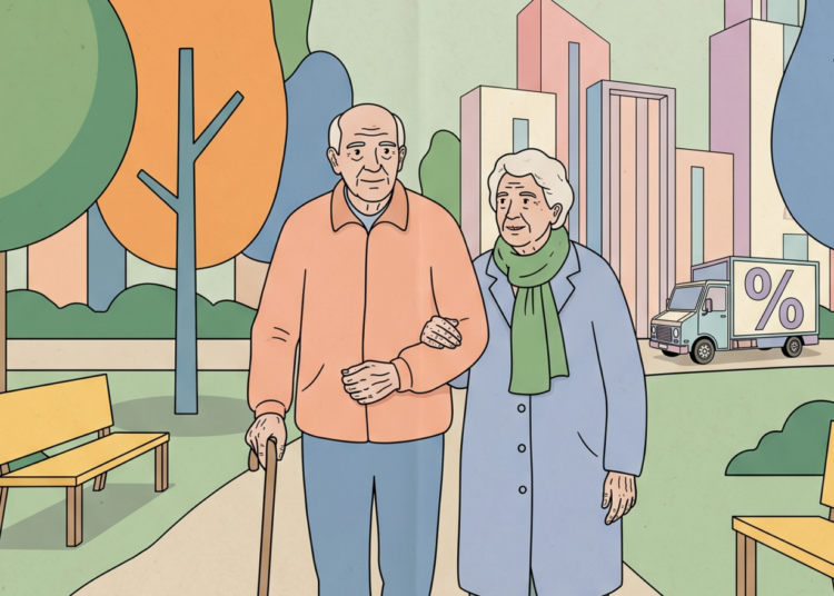 Ilustracion de envejecientes caminando