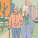 Ilustracion de envejecientes caminando